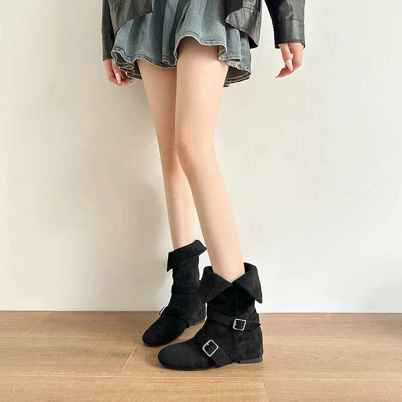 Damen modische Ankle Boots mit trendigem Falten-Design und robustem Plateau-Heel Heidi Mode - Image 7