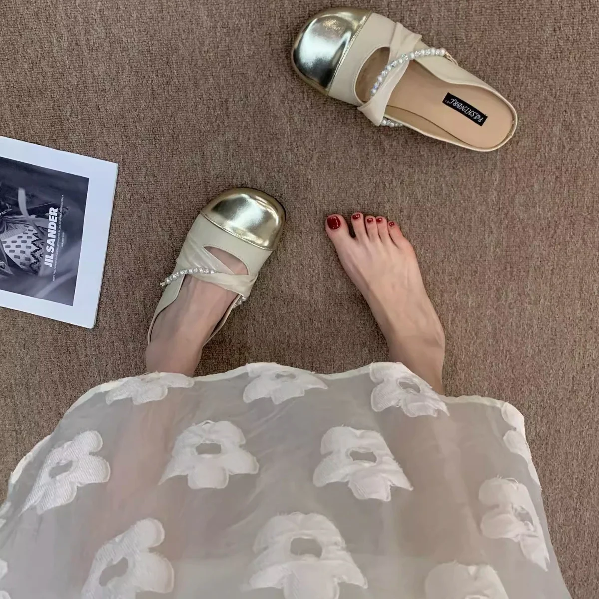 Damen Modische Ballerina-Pantoletten mit eleganter Perlenverzierung Heidi Mode - Image 4