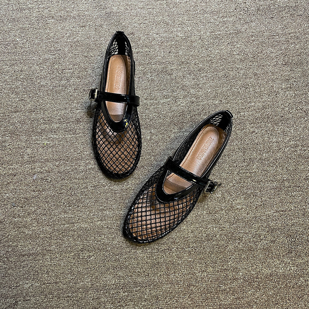 Damen modische Ballerinas mit Netzdesign und komfortablem Riemen Heidi Mode