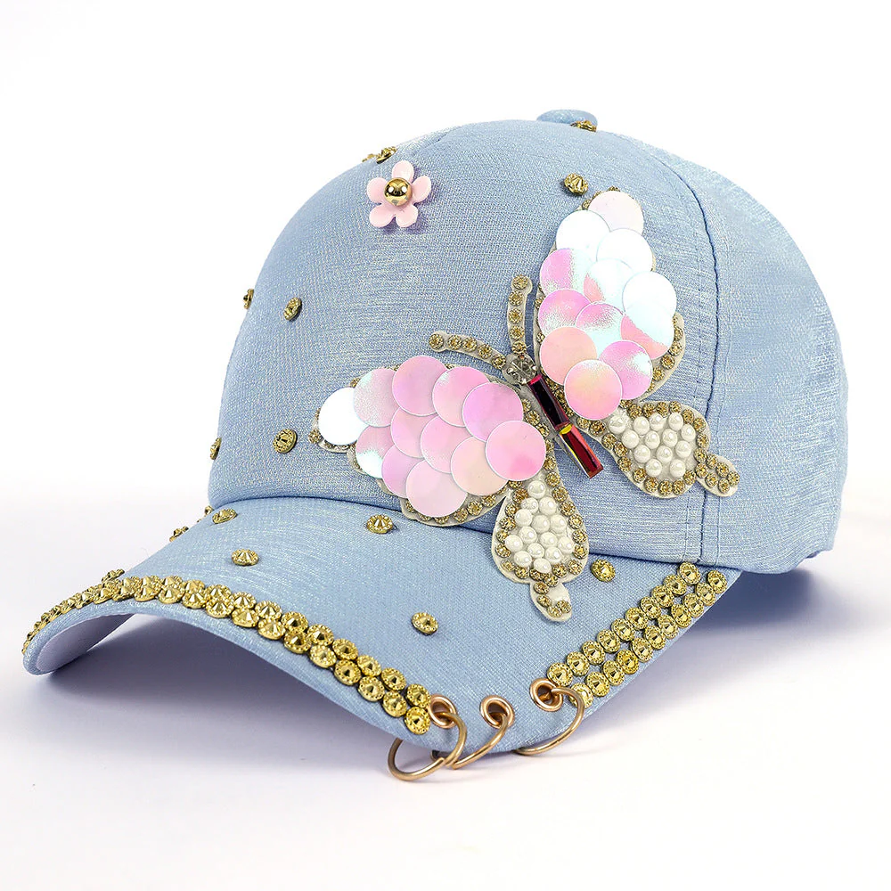 Damen Modische Baseballmütze mit Buntem Schmetterlingsmotiv und Funkelnden Strassverzierungen Heidi-Mode - Image 4