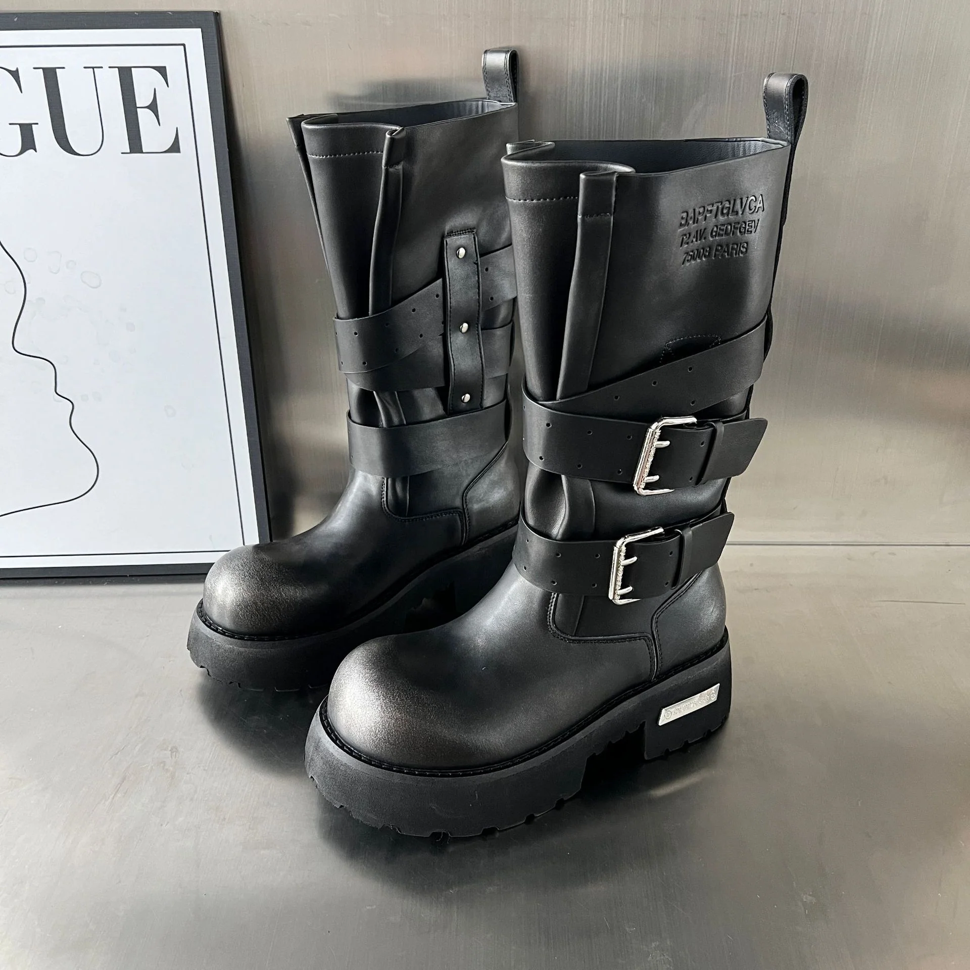 Damen Modische Biker-Stiefel mit robustem Profil und verstellbaren Schnallen Heidi Mode - Image 2