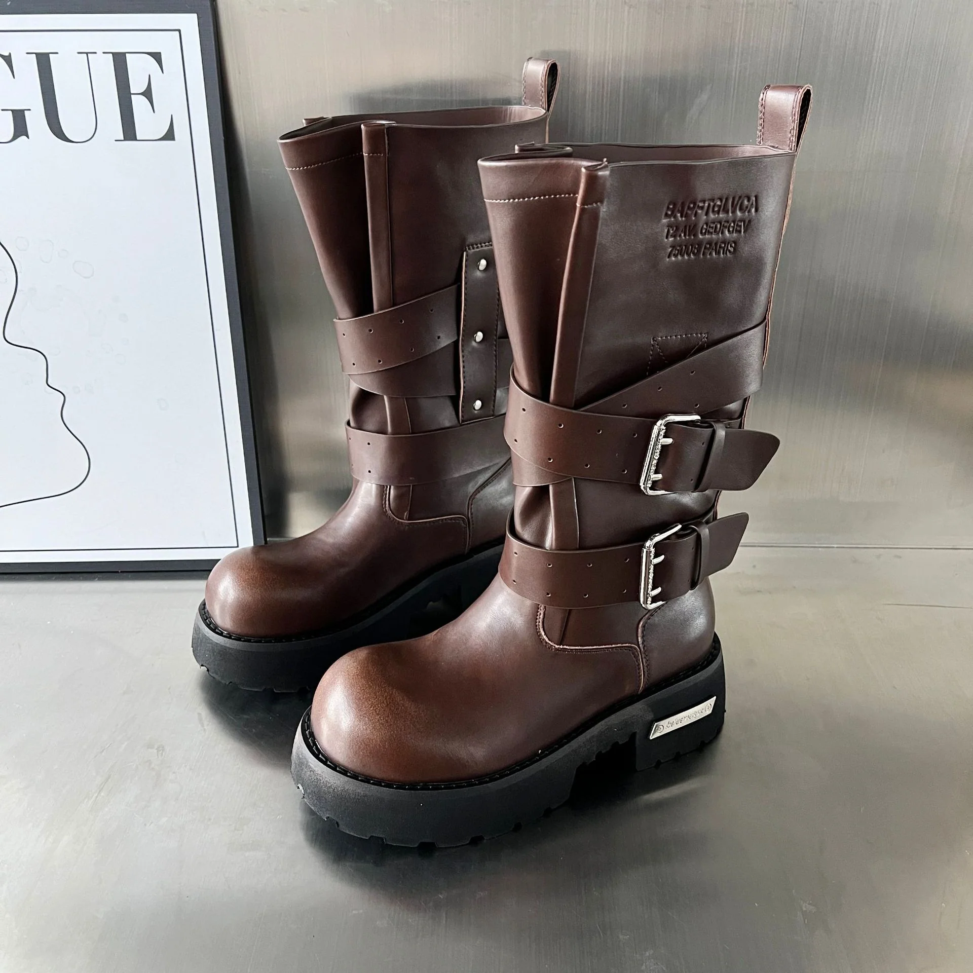 Damen Modische Biker-Stiefel mit robustem Profil und verstellbaren Schnallen Heidi Mode - Image 6
