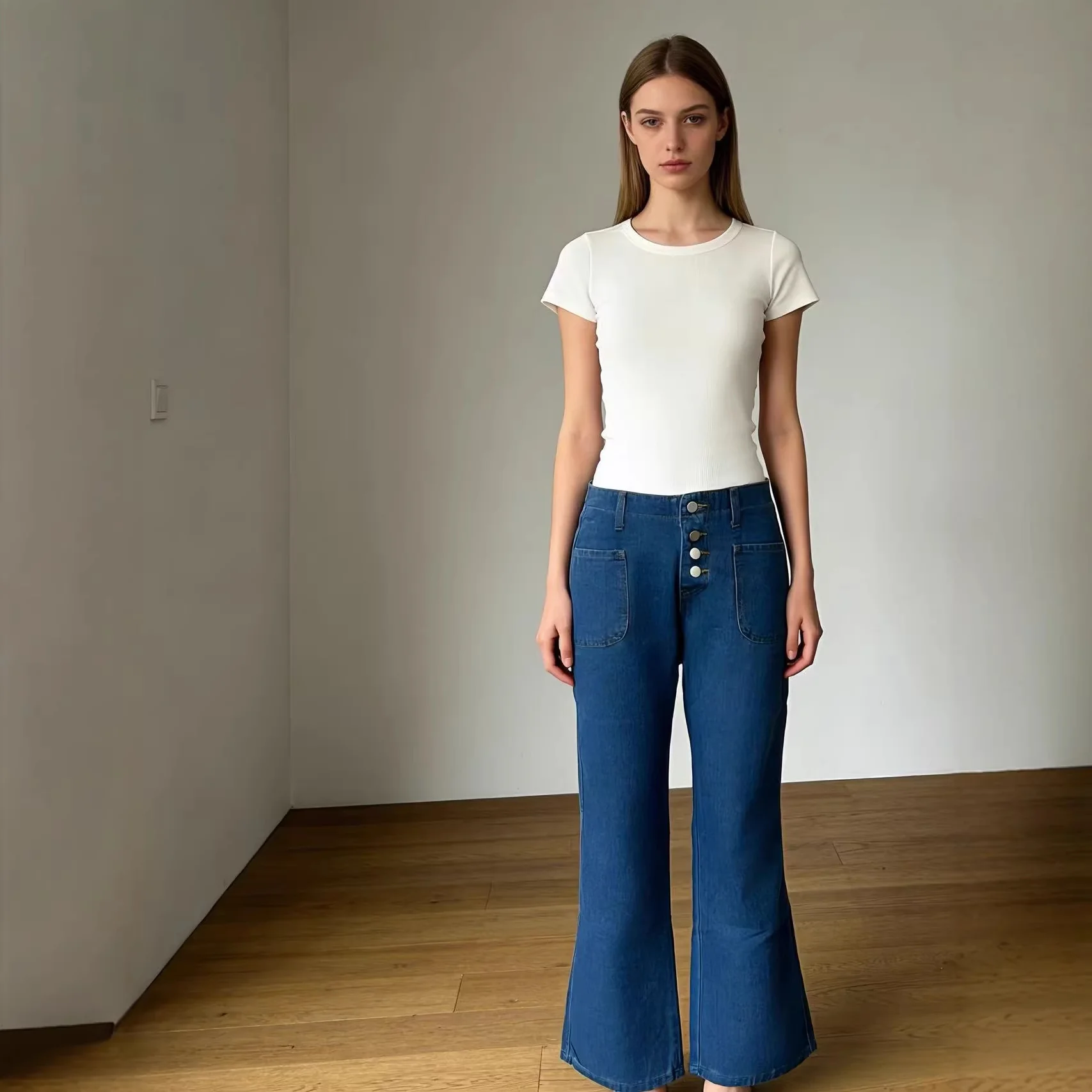 Damen Bootcut Jeans mit hohem Bund und Knopfleiste - Image 3