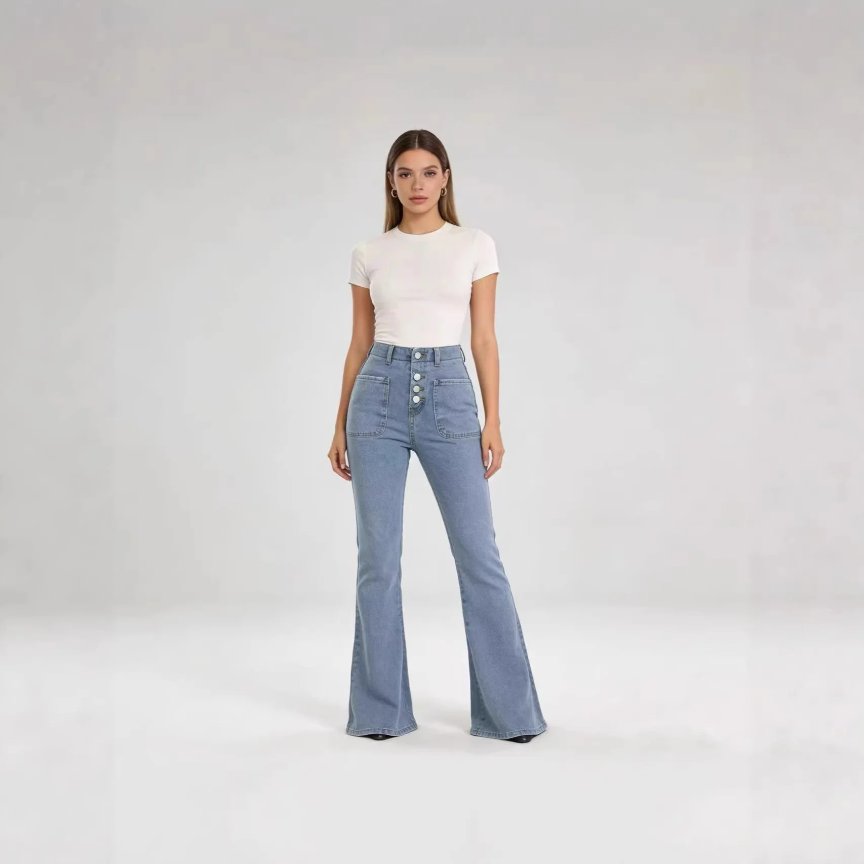 Damen Bootcut Jeans mit hohem Bund und Knopfleiste - Image 4