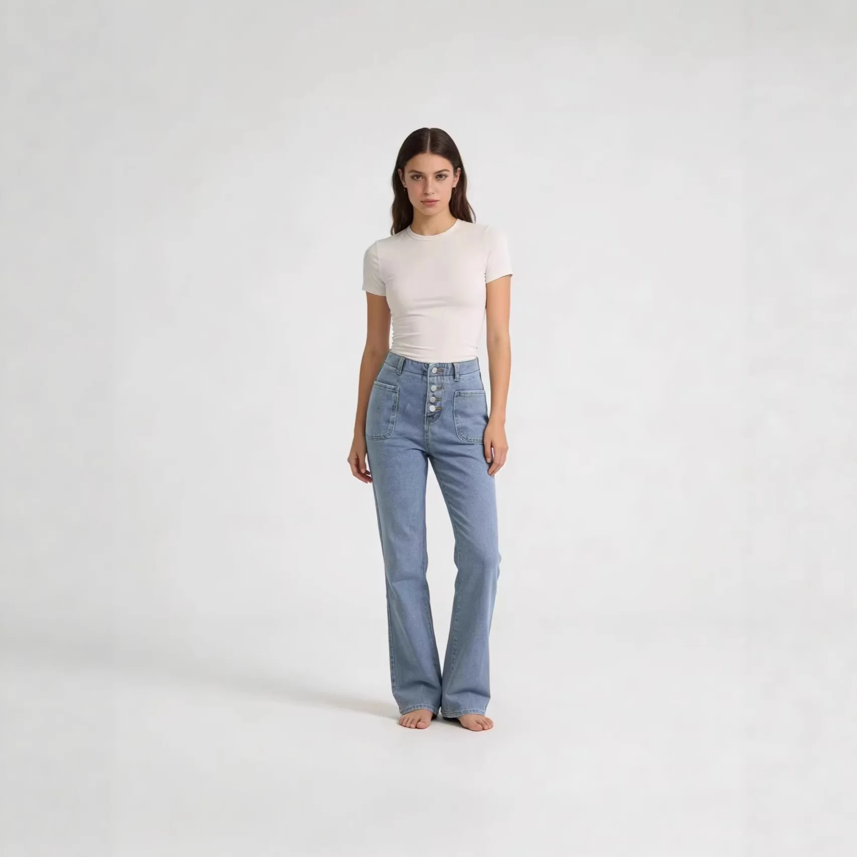 Damen Bootcut Jeans mit hohem Bund und Knopfleiste - Image 5