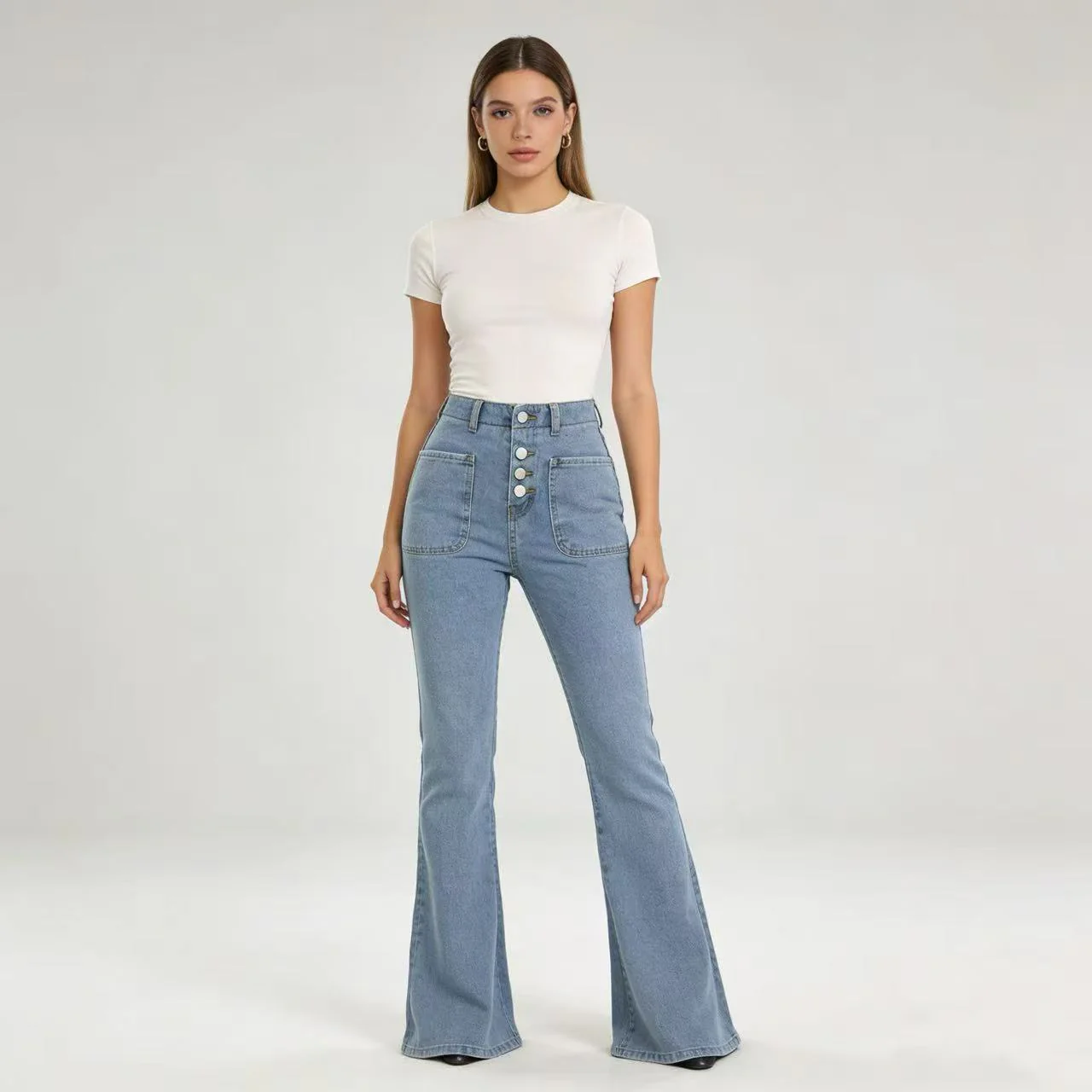 Damen Bootcut Jeans mit hohem Bund und Knopfleiste - Image 8