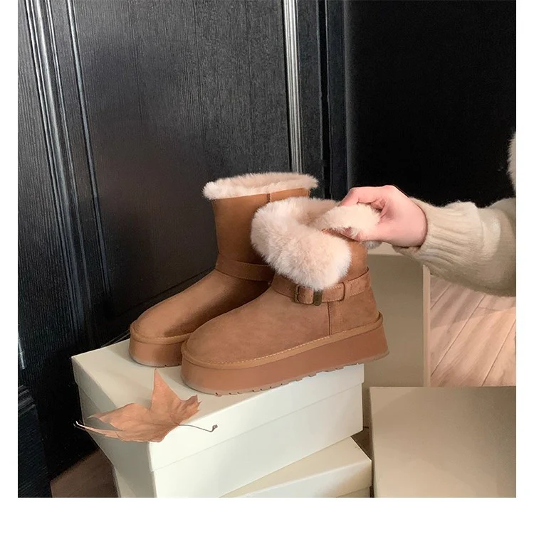 Damen modische Booties mit weichem Kunstfellkragen und praktischem Schnallenverschluss Heidi Mode - Image 7