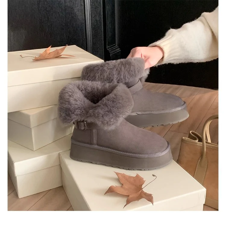 Damen modische Booties mit weichem Kunstfellkragen und praktischem Schnallenverschluss Heidi Mode - Image 8