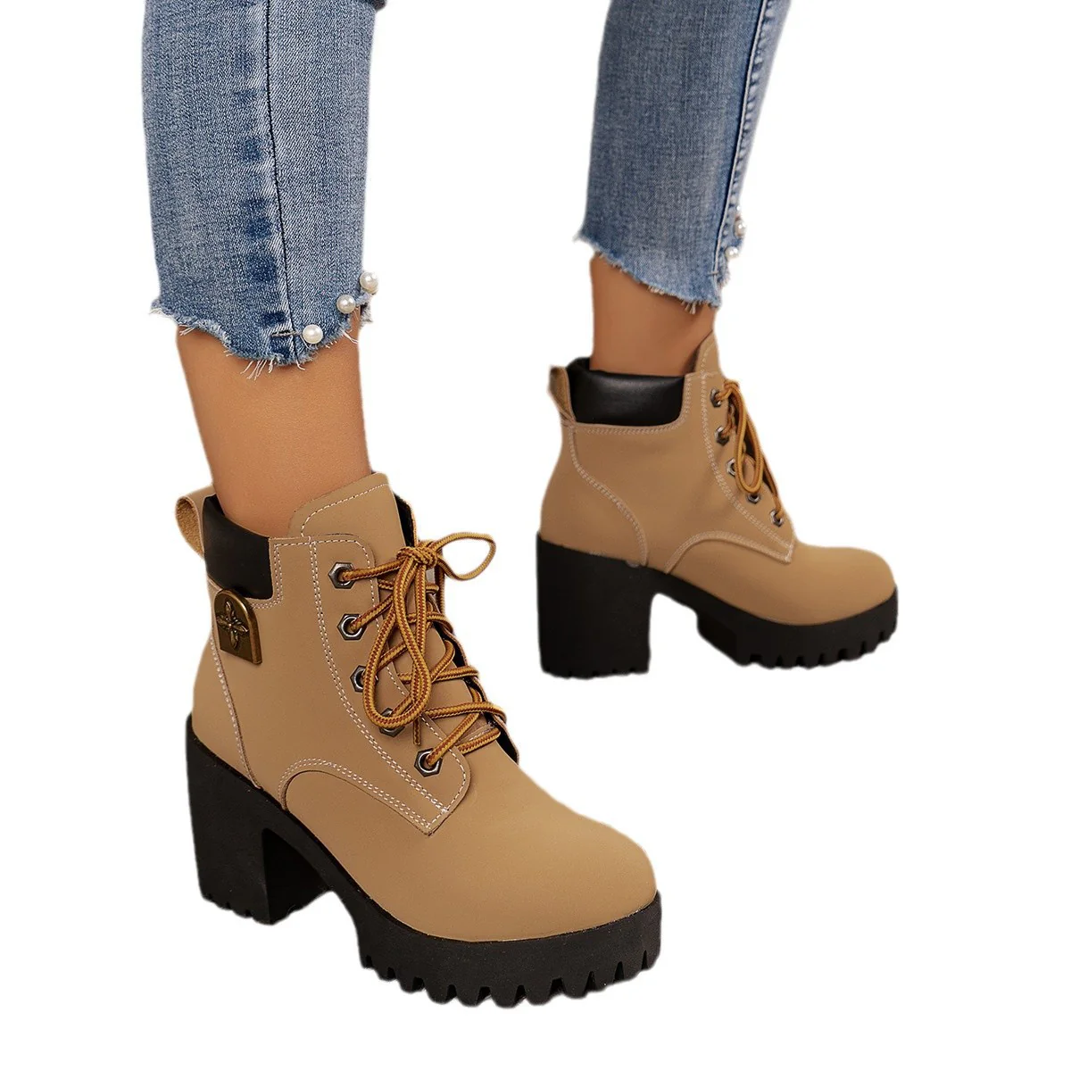 Damen modische Chunky-High-Top-Stiefeletten mit stabiler Profilsohle und elegantem Design Heidi Mode - Image 5