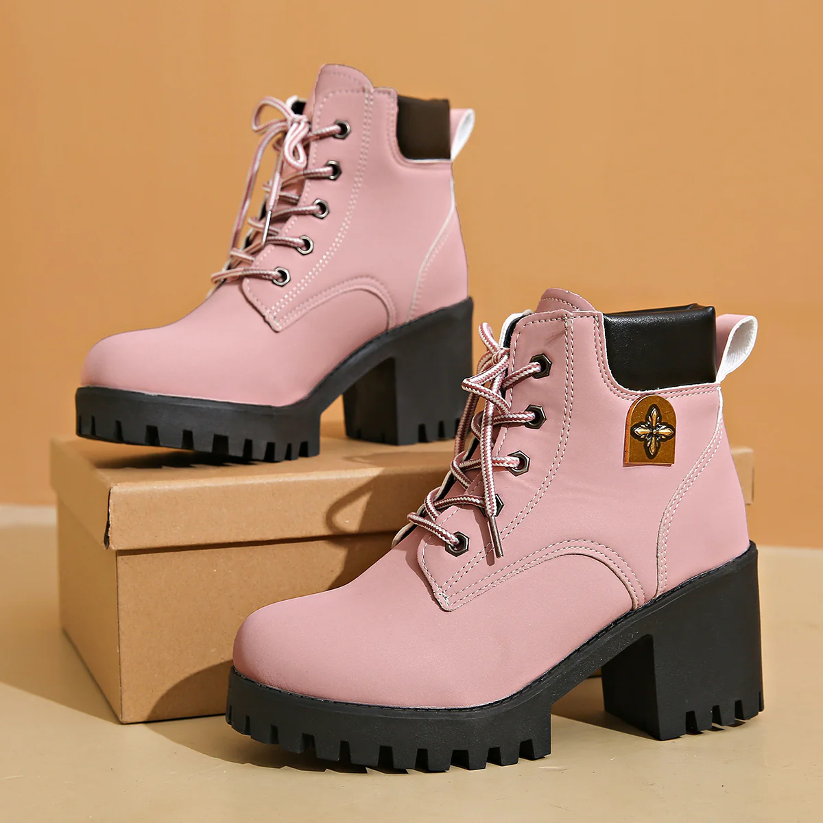 Damen modische Chunky-High-Top-Stiefeletten mit stabiler Profilsohle und elegantem Design Heidi Mode - Image 9