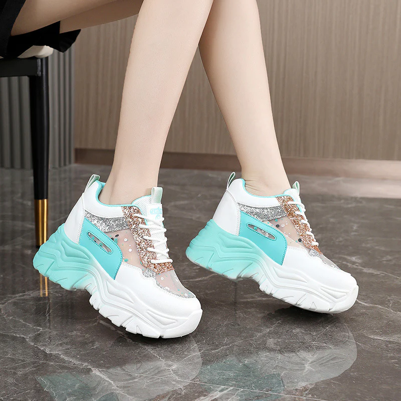 Damen modische Chunky Sneakers mit Sparkle-Akzenten und bequemer Sohle Heidi Mode - Image 2