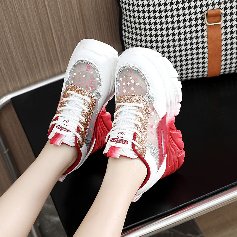 Damen modische Chunky Sneakers mit Sparkle-Akzenten und bequemer Sohle Heidi Mode - Image 4