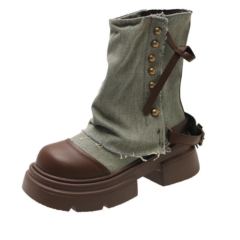 Damen Modische Chunky Stiefeletten mit dekorativem Riemen und robustem Profil Heidi Mode - Image 5