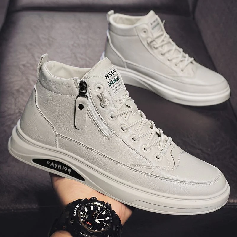 Damen Modische High-Top Sneakers aus Leder mit seitlichem Reißverschluss und dämpfender Sohle Heidi Mode - Image 2