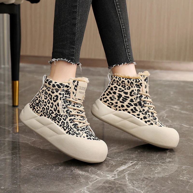 Damen Modische High-Top Sneakers mit kuscheligem Innenfutter und tierischem Muster Heidi Mode - Image 3