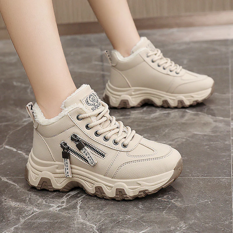 Damen modische High-Top Sneakers mit warmem Innenfutter und sportlichem Zipper-Design Heidi Mode - Image 2