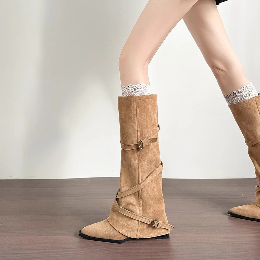 Damen modische hohe Stiefel mit doppeltem Schnallenverschluss und raffiniertem Design Heidi Mode - Image 3
