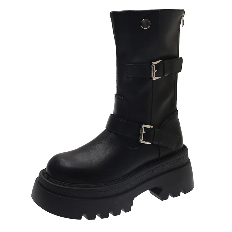Damen modische kniehohe Stiefel mit verstellbarem Riemendesign und robustem Profil Heidi Mode - Image 5