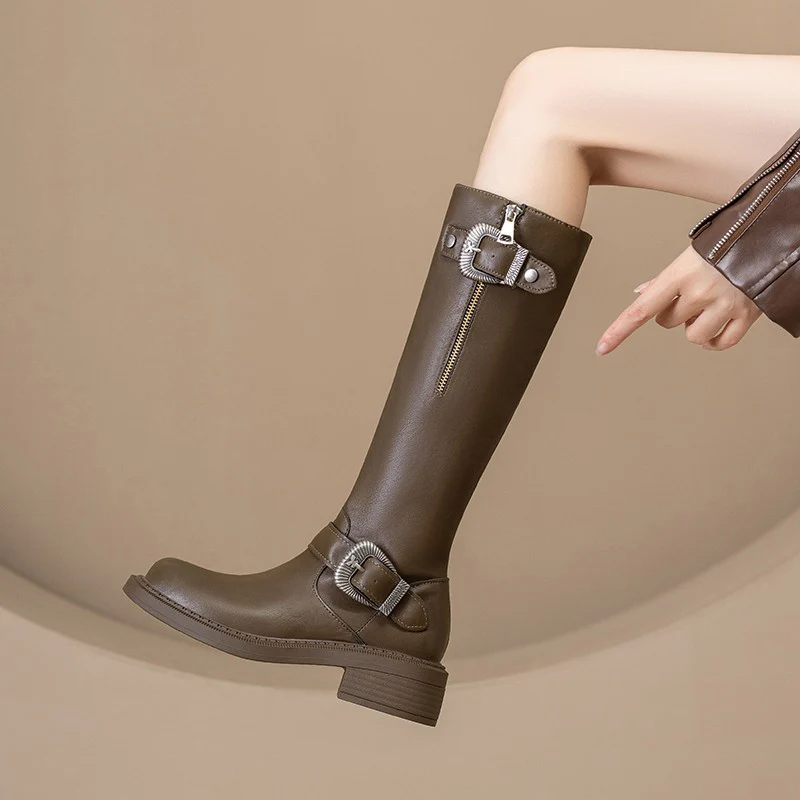 Damen modische Lederstiefel mit trendy Schnallen und komfortabler Sohle Heidi Mode - Image 2