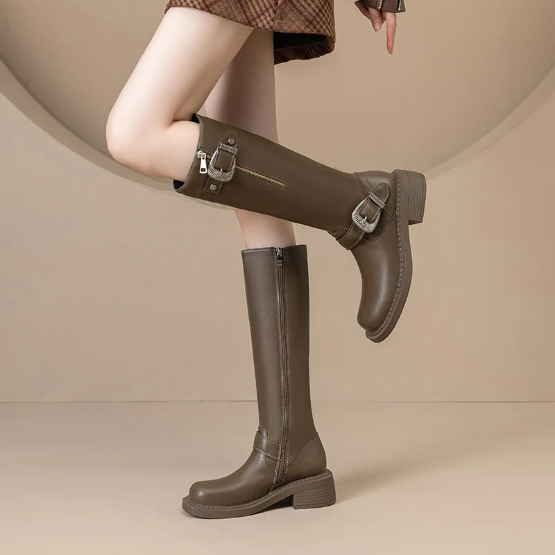 Damen modische Lederstiefel mit trendy Schnallen und komfortabler Sohle Heidi Mode - Image 4