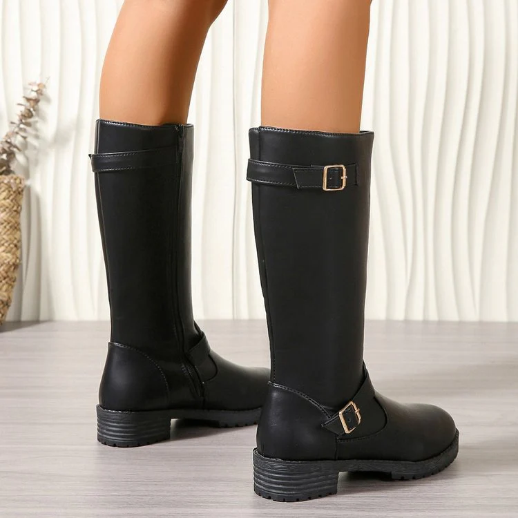 Damen modische Longboots mit eleganter Schnalle und robustem Profilsohle Heidi Mode - Image 2