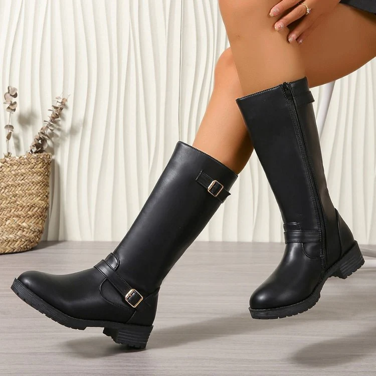 Damen modische Longboots mit eleganter Schnalle und robustem Profilsohle Heidi Mode - Image 4