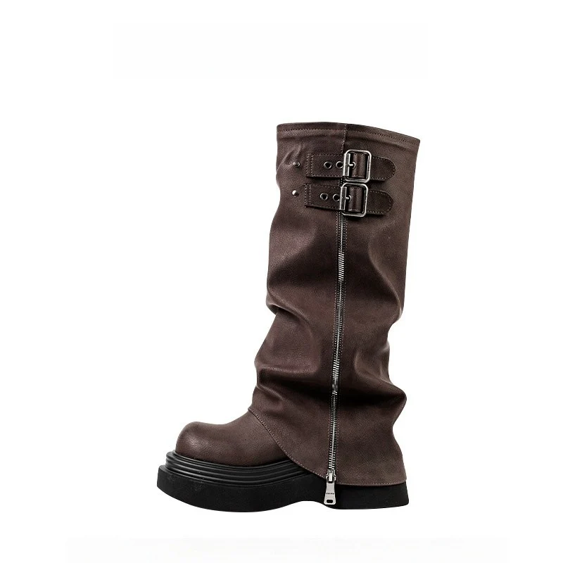 Damen modische Overknee-Stiefel mit robustem Plateau und dekorativen Schnallen Heidi Mode - Image 5