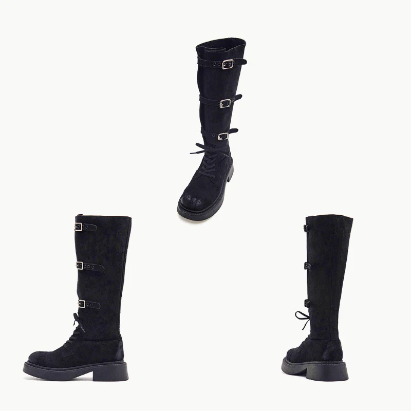 Damen Modische Overknee-Stiefel mit robustem Plateau und dekorativen Schnallen Heidi Mode - Image 4