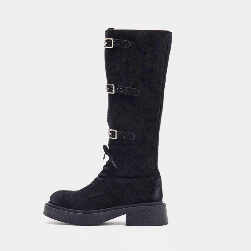 Damen Modische Overknee-Stiefel mit robustem Plateau und dekorativen Schnallen Heidi Mode - Image 6