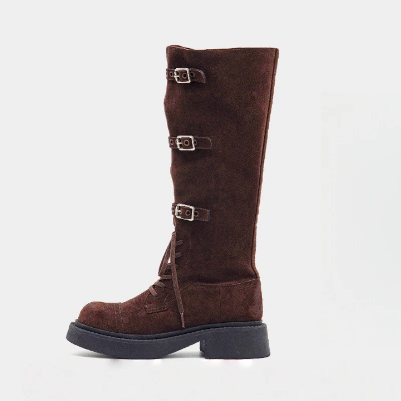 Damen Modische Overknee-Stiefel mit robustem Plateau und dekorativen Schnallen Heidi Mode - Image 7