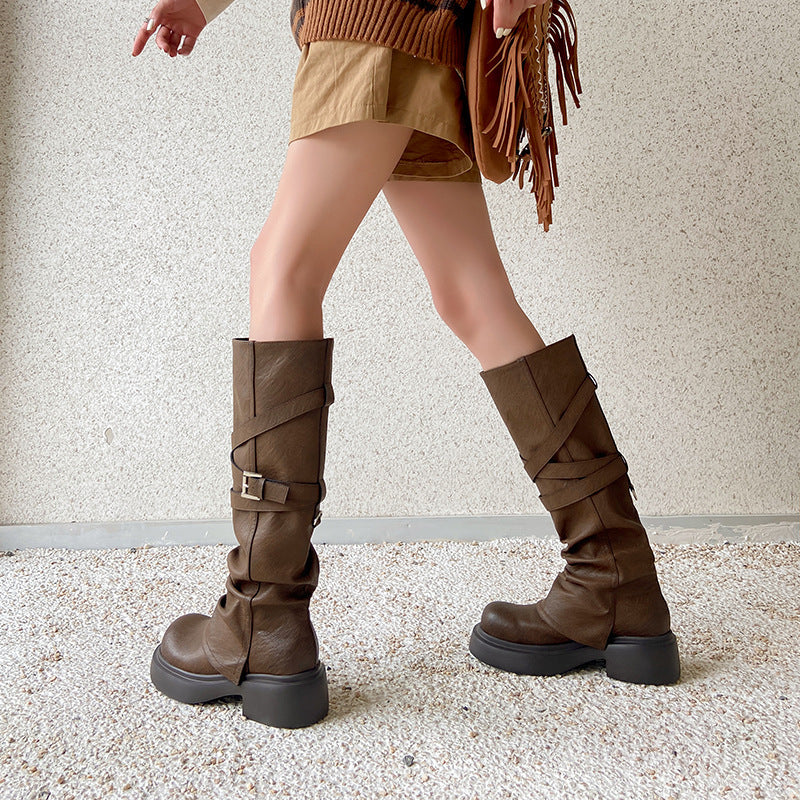 Damen modische Overknee-Stiefel mit stylischem Riemen-Design Heidi Mode - Image 3
