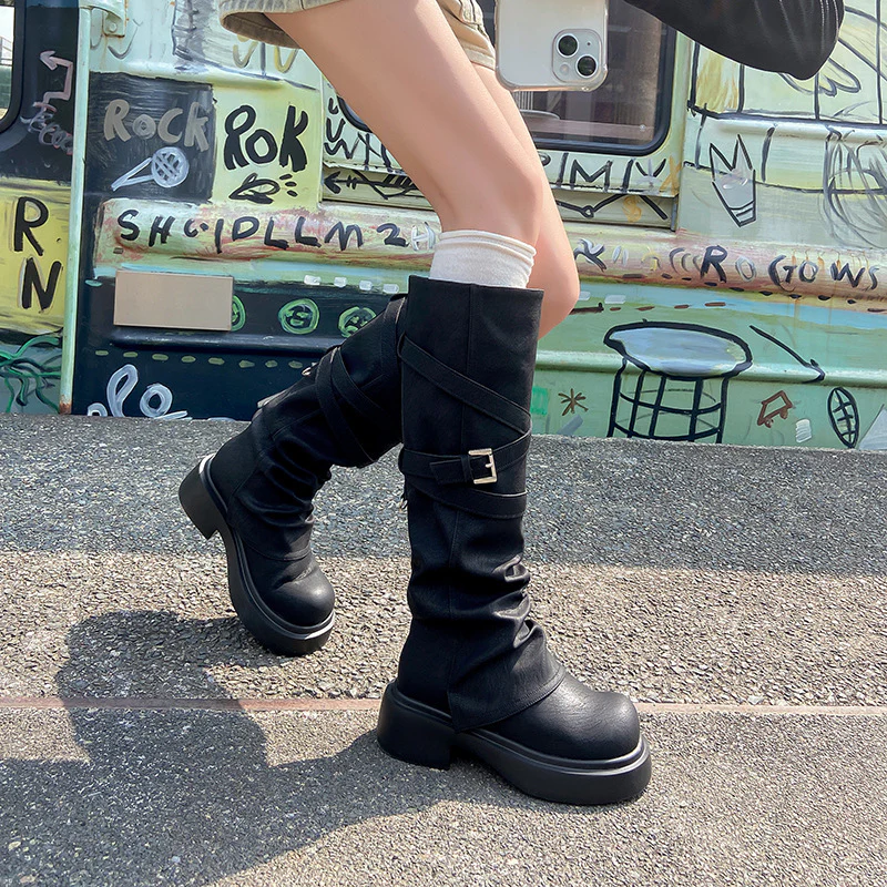Damen modische Overknee-Stiefel mit stylischem Riemen-Design Heidi Mode - Image 4