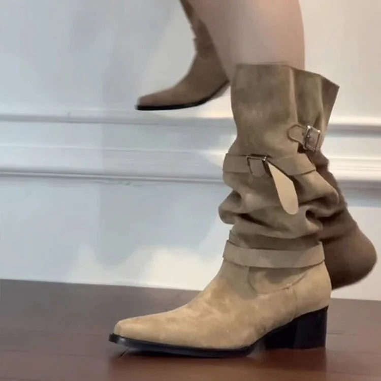 Damen Modische Overknee Stiefel mit verstellbaren Riemen und Blockabsatz Heidi Mode - Image 3