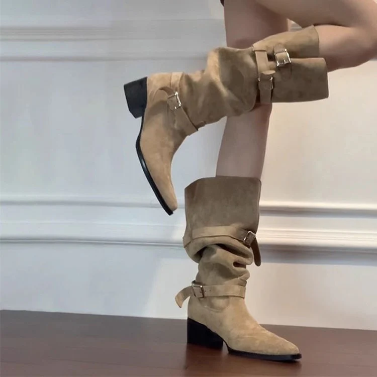 Damen Modische Overknee Stiefel mit verstellbaren Riemen und Blockabsatz Heidi Mode - Image 6