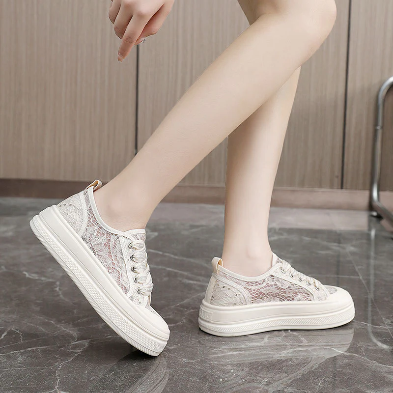 Damen modische Plateausneaker mit floraler Spitze und bequemer Sohle Heidi Mode - Image 3