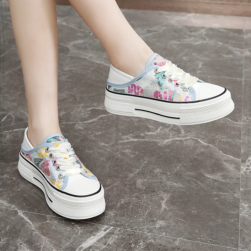 Damen modische Plateausneaker mit glänzenden Pailletten und elastischem Schnürsystem Heidi Mode - Image 3