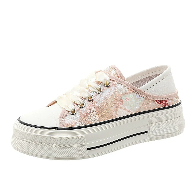 Damen modische Plateausneaker mit glänzenden Pailletten und elastischem Schnürsystem Heidi Mode - Image 5
