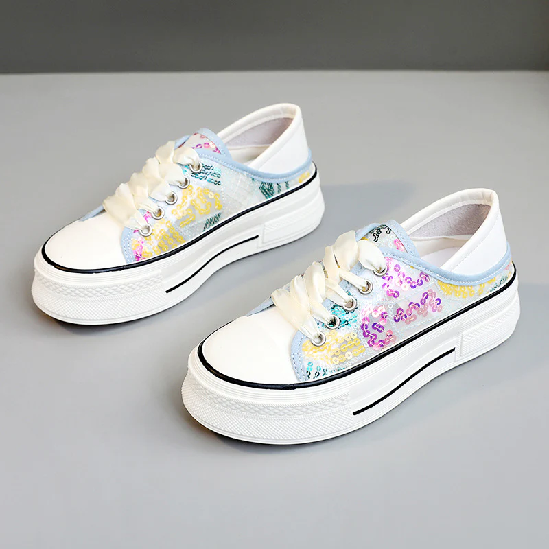 Damen modische Plateausneaker mit glänzenden Pailletten und elastischem Schnürsystem Heidi Mode - Image 6