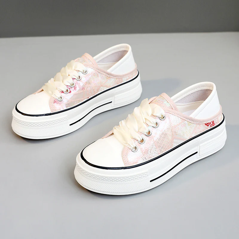Damen modische Plateausneaker mit glänzenden Pailletten und elastischem Schnürsystem Heidi Mode - Image 7