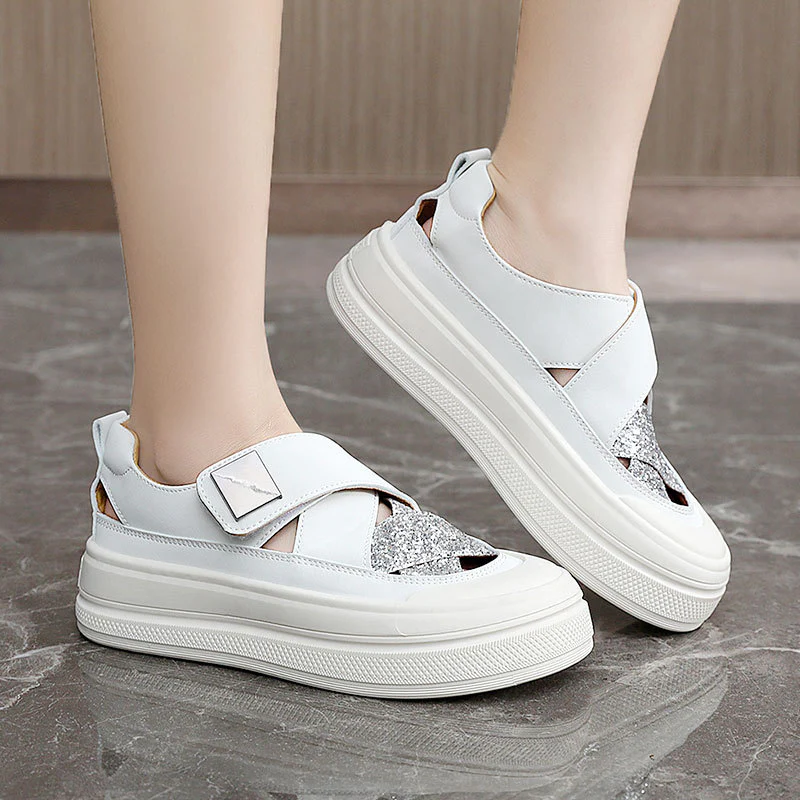 Damen modische Plateausneaker mit glitzerndem Obermaterial und bequemem Verschluss Heidi Mode - Image 3