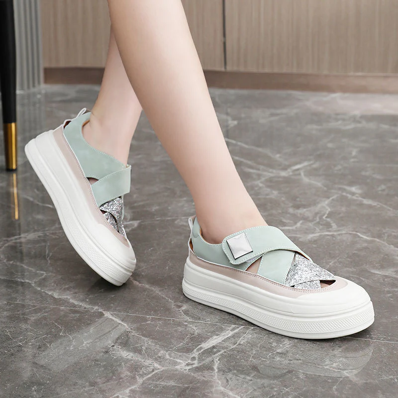 Damen modische Plateausneaker mit glitzerndem Obermaterial und bequemem Verschluss Heidi Mode - Image 4