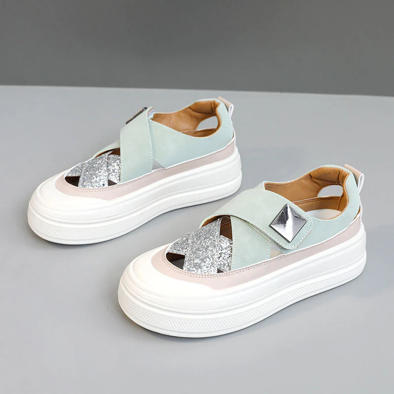 Damen modische Plateausneaker mit glitzerndem Obermaterial und bequemem Verschluss Heidi Mode - Image 7