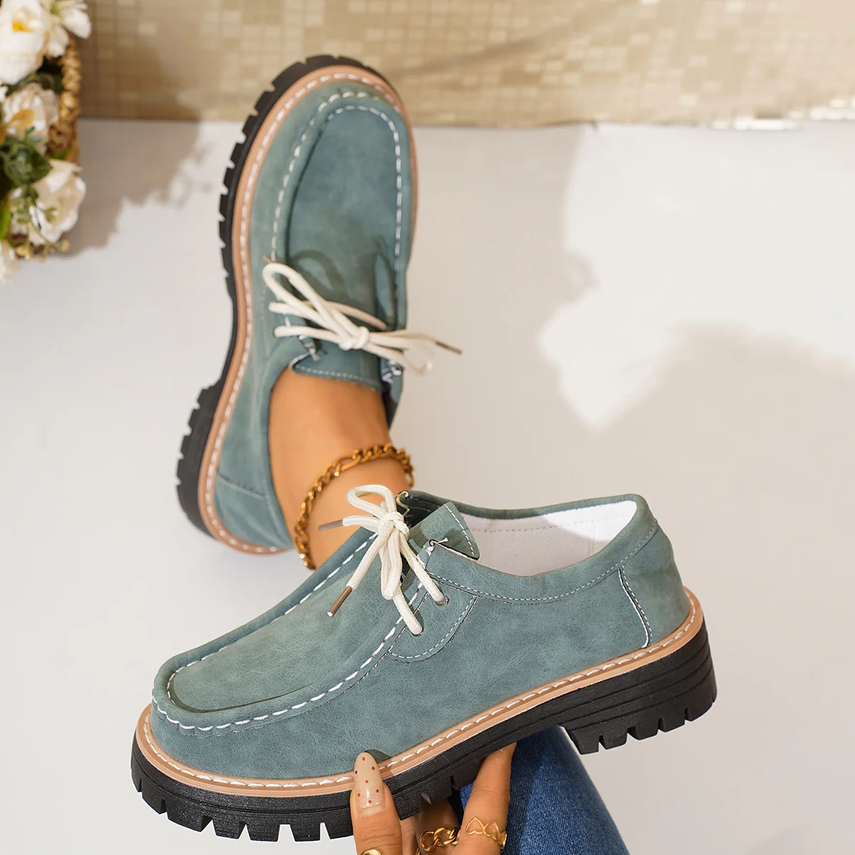 Damen modische Schnürschuhe mit robustem Profil und feinem Lederobermaterial Heidi Mode - Image 10