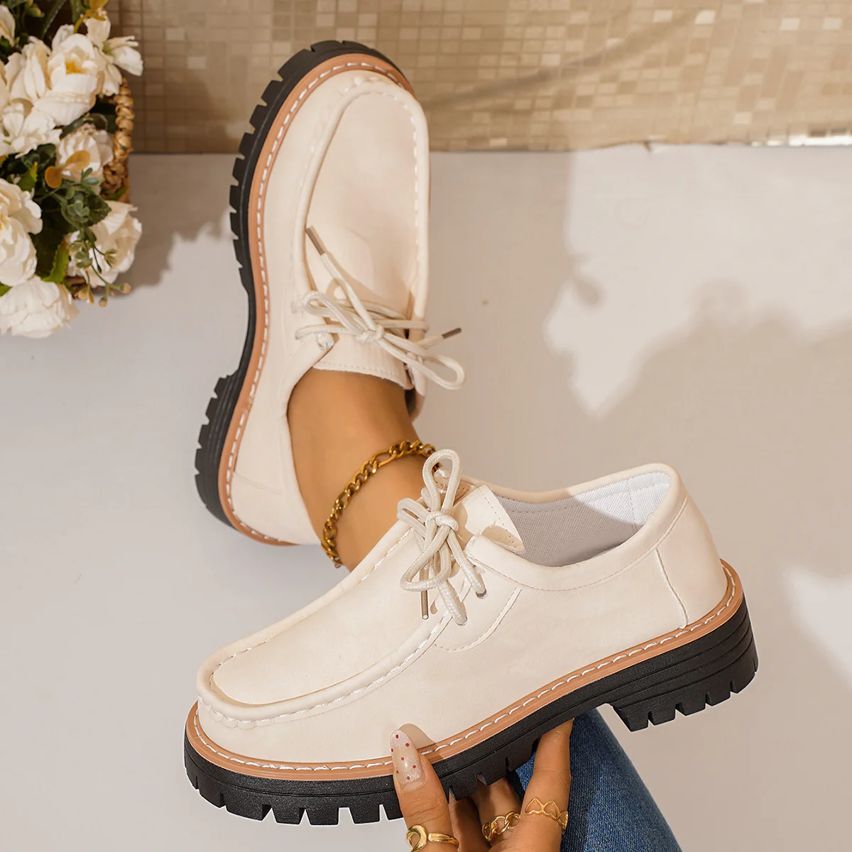Damen modische Schnürschuhe mit robustem Profil und feinem Lederobermaterial Heidi Mode - Image 12