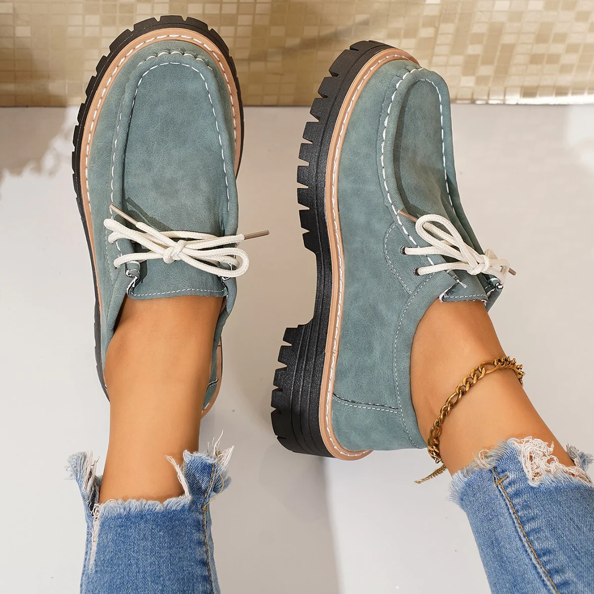 Damen modische Schnürschuhe mit robustem Profil und feinem Lederobermaterial Heidi Mode - Image 4