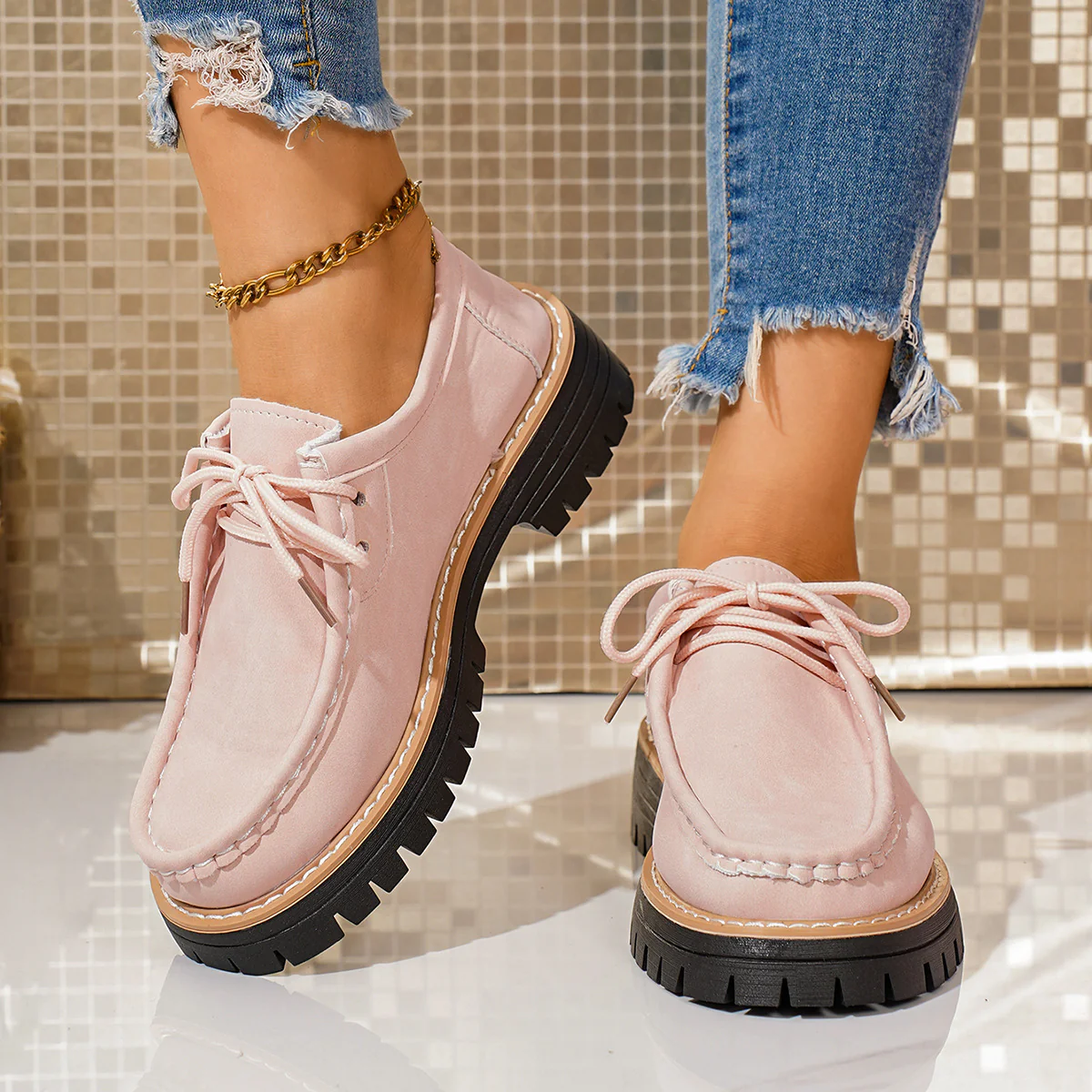 Damen modische Schnürschuhe mit robustem Profil und feinem Lederobermaterial Heidi Mode - Image 8