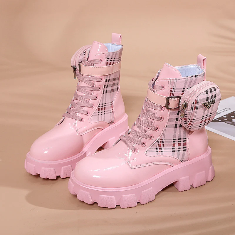 Damen modische Schnürstiefel mit seitlicher Tasche und blockartigem Absatz Heidi Mode - Image 3