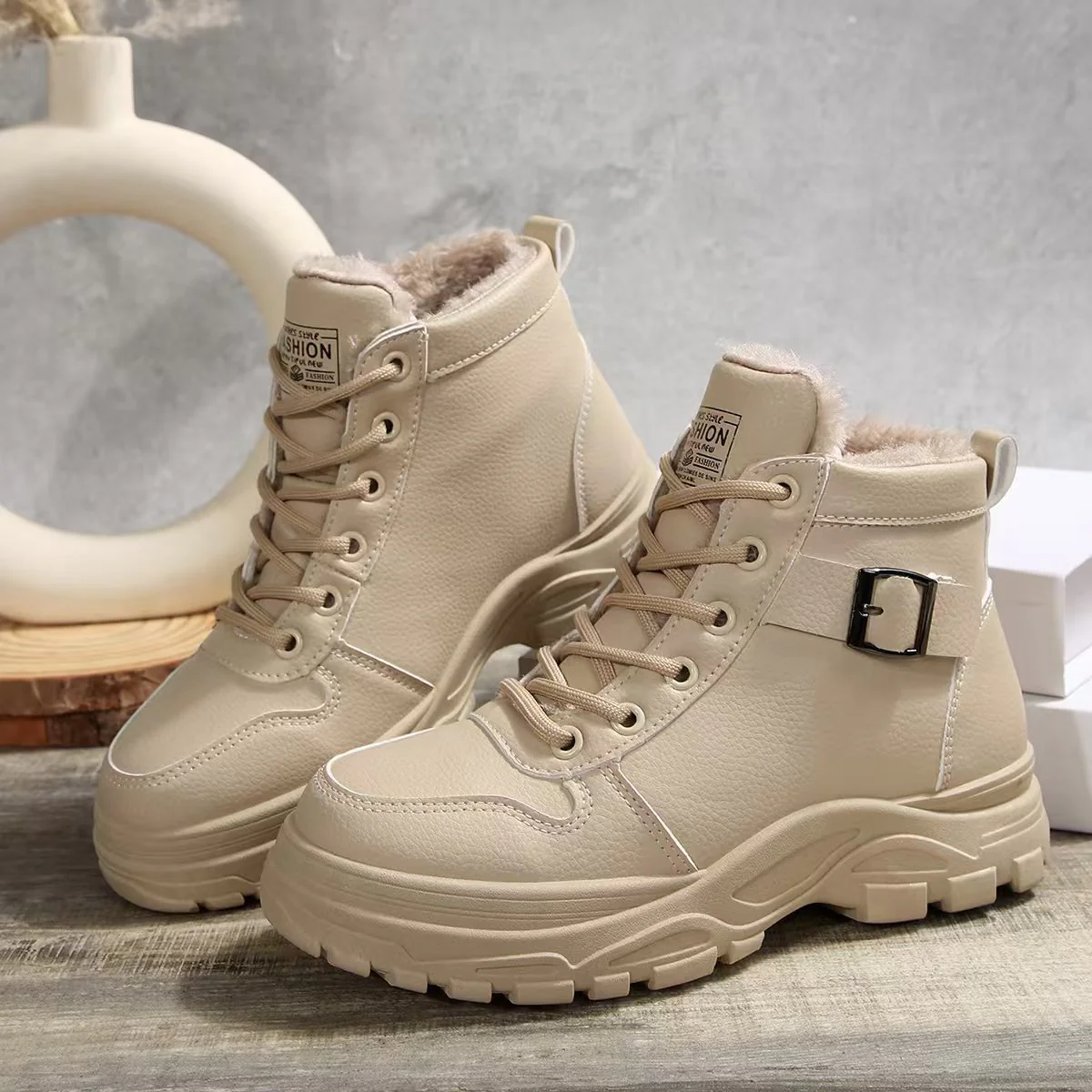 Damen modische Schnürstiefel mit warmem Fleece-Futter und rutschfester Sohle Heidi Mode - Image 2