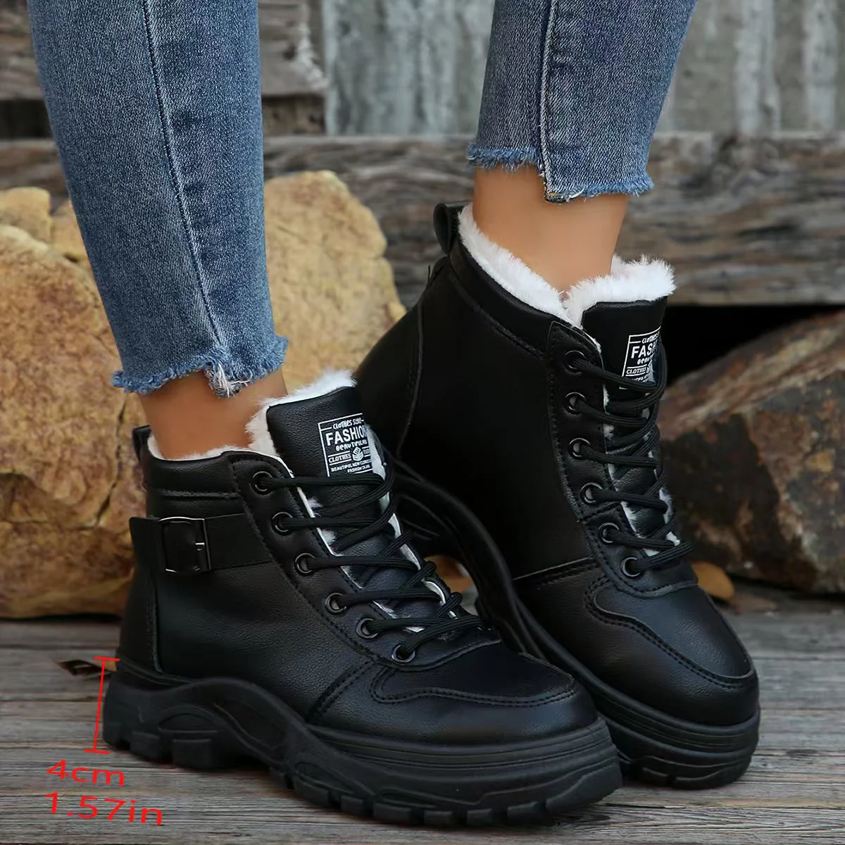 Damen modische Schnürstiefel mit warmem Fleece-Futter und rutschfester Sohle Heidi Mode - Image 3