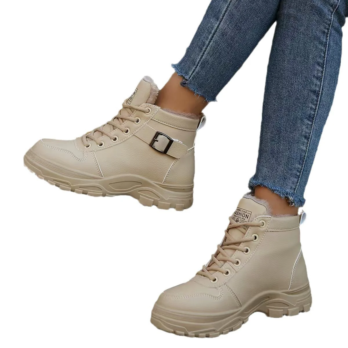 Damen modische Schnürstiefel mit warmem Fleece-Futter und rutschfester Sohle Heidi Mode - Image 5